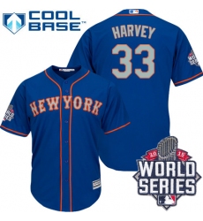 Women's Majestic New York Mets #33 Matt Harvey Replica Blue(Grey NO.) 2015 World Series MLB Jersey