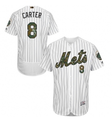 Men's Majestic New York Mets #8 Gary Carter Authentic White 2016 Memorial Day Fashion Flex Base MLB Jersey
