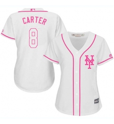 Women's Majestic New York Mets #8 Gary Carter Authentic White Fashion Cool Base MLB Jersey
