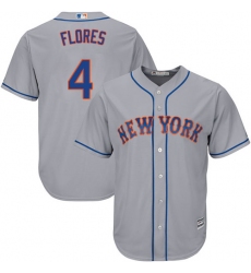 Youth Majestic New York Mets #4 Wilmer Flores Replica Grey Road Cool Base MLB Jersey