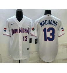 Mens Dominican Republic Baseball #13 Manny Machado Number 2023 White World Baseball Classic Stitched Jersey