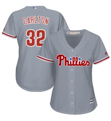 Women's Majestic Philadelphia Phillies #32 Steve Carlton Replica Grey Road Cool Base MLB Jersey