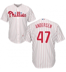 Youth Majestic Philadelphia Phillies #47 Larry Andersen Replica White/Red Strip Home Cool Base MLB Jersey