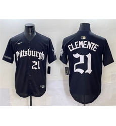 Men's Pittsburgh Pirates #21 Roberto Clemente Black 'Gothic Steel City Edition' Vapor Limited Stitched Baseball Jersey