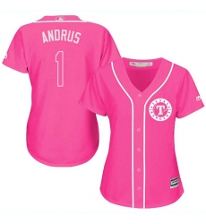 Women's Majestic Texas Rangers #1 Elvis Andrus Authentic Pink Fashion Cool Base MLB Jersey