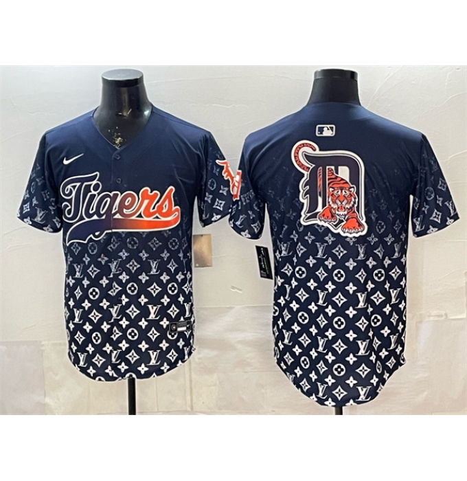 Men's Detroit Tigers Team Big Logo Navy With Vapor Premier Limited Stitched Baseball Jersey