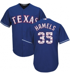 Men's Majestic Texas Rangers #35 Cole Hamels Authentic Royal Blue Team Logo Fashion Cool Base MLB Jersey