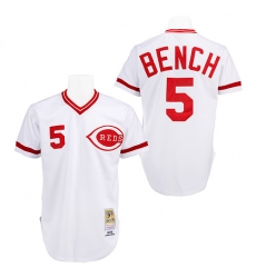 Men's Mitchell and Ness Cincinnati Reds #5 Johnny Bench Replica White Throwback MLB Jersey