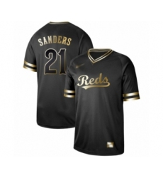 Men's Cincinnati Reds #21 Reggie Sanders Authentic Black Gold Fashion Baseball Jersey