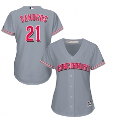 Women's Majestic Cincinnati Reds #21 Reggie Sanders Replica Grey Road Cool Base MLB Jersey