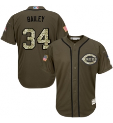 Men's Majestic Cincinnati Reds #34 Homer Bailey Replica Green Salute to Service MLB Jersey