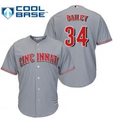 Youth Majestic Cincinnati Reds #34 Homer Bailey Replica Grey Road Cool Base MLB Jersey
