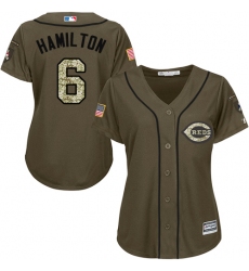 Women's Majestic Cincinnati Reds #6 Billy Hamilton Replica Green Salute to Service MLB Jersey