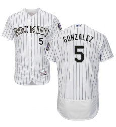 Men's Majestic Colorado Rockies #5 Carlos Gonzalez White Home Flex Base Authentic Collection MLB Jersey