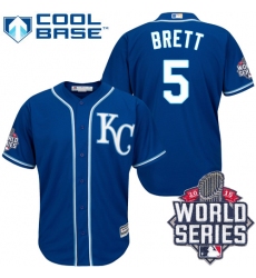 Men's Majestic Kansas City Royals #5 George Brett Authentic Blue Alternate 2 Cool Base 2015 World Series Patch MLB Jersey