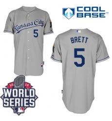 Men's Majestic Kansas City Royals #5 George Brett Replica Grey Road Cool Base 2015 World Series