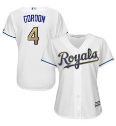 Women's Majestic Kansas City Royals #4 Alex Gordon Authentic White Home Cool Base MLB Jersey