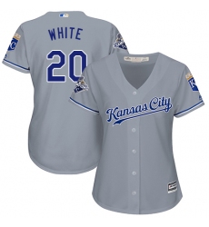 Women's Majestic Kansas City Royals #20 Frank White Replica Grey Road Cool Base MLB Jersey