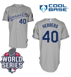 Men's Majestic Kansas City Royals #40 Kelvin Herrera Replica Grey Road Cool Base 2015 World Series Patch MLB Jersey