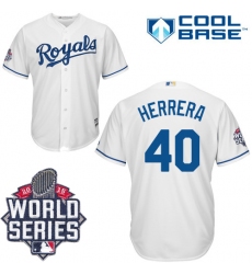 Men's Majestic Kansas City Royals #40 Kelvin Herrera Replica White Home Cool Base 2015 World Series Patch MLB Jersey