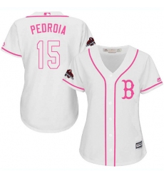 Women's Majestic Boston Red Sox #15 Dustin Pedroia Authentic White Fashion 2018 World Series Champions MLB Jersey