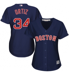 Women's Majestic Boston Red Sox #34 David Ortiz Authentic Navy Blue Alternate Road MLB Jersey