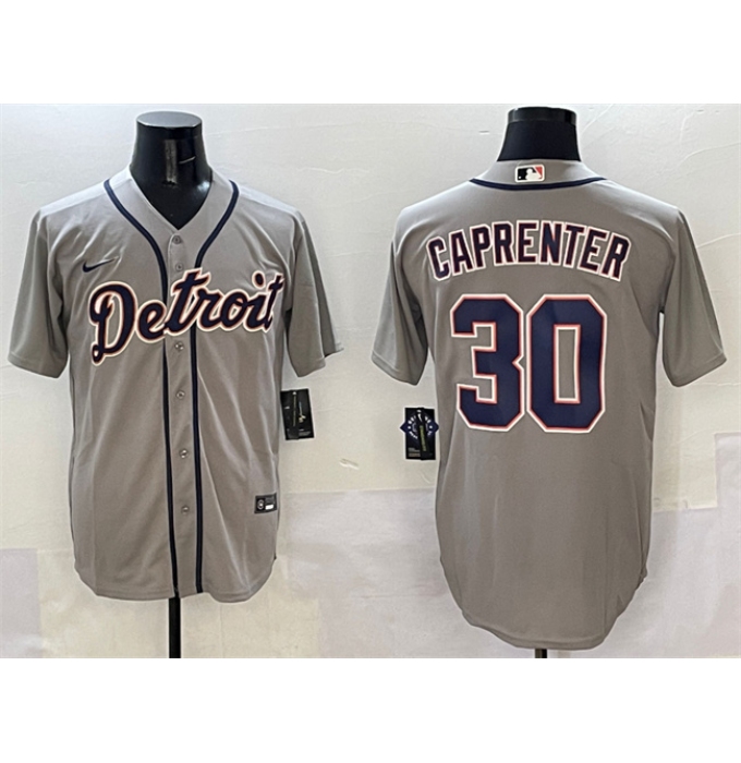 Men's Detroit Tigers #30 Kerry Carpenter Grey Cool Base Stitched Baseball Jersey