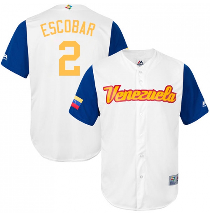 Men's Venezuela Baseball Majestic #2 Alcides Escobar White 2017 World Baseball Classic Replica Team Jersey