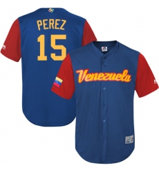 Men's Venezuela Baseball Majestic #15 Salvador Perez Royal Blue 2017 World Baseball Classic Replica Team Jersey