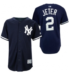 Men's Majestic New York Yankees #2 Derek Jeter Replica Navy Blue MLB Jersey