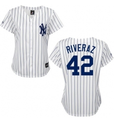 Women's Majestic New York Yankees #42 Mariano Rivera Replica White/Black Strip MLB Jersey