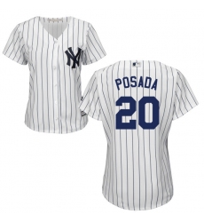 Women's Majestic New York Yankees #20 Jorge Posada Replica White Home MLB Jersey