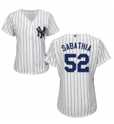 Women's Majestic New York Yankees #52 C.C. Sabathia Replica White Home MLB Jersey