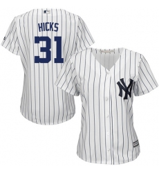 Women's Majestic New York Yankees #31 Aaron Hicks Replica White Home MLB Jersey