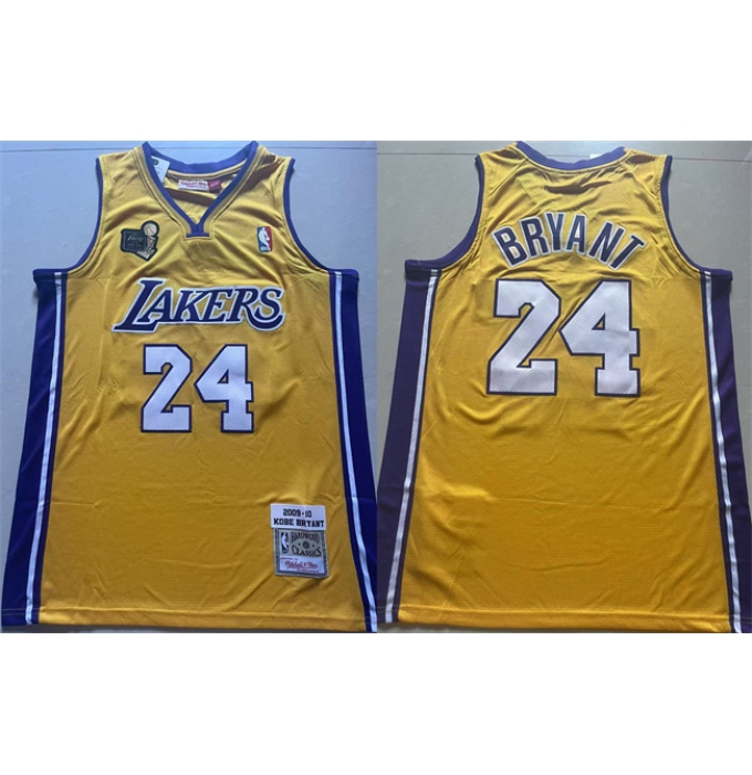 Men's Los Angeles Lakers #24 Kobe Bryant Yellow 2009-10 Stitched Throwback Basketball Jersey
