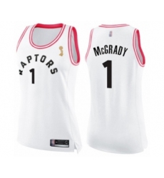 Women's Toronto Raptors #1 Tracy Mcgrady Swingman White Pink Fashion 2019 Basketball Finals Champions Jersey
