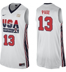 Men's Nike Team USA #13 Chris Paul Authentic White 2012 Olympic Retro Basketball Jersey