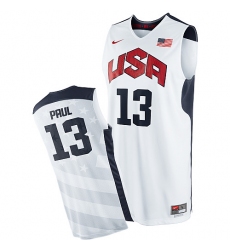 Men's Nike Team USA #13 Chris Paul Authentic White 2012 Olympics Basketball Jersey