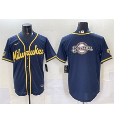 Men's Milwaukee Brewers Team Big Logo Navy 2025 With Stitched Baseball Jersey