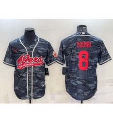 Men's San Francisco 49ers #8 Steve Young Grey Camo With Patch Cool Base Stitched Baseball Jersey