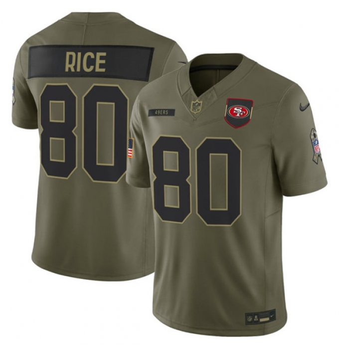 Men's San Francisco 49ers #80 Jerry Rice Olive 2025 Salute to Service Limited Football Stitched Jersey