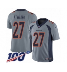 Men's Denver Broncos #27 Steve Atwater Limited Silver Inverted Legend 100th Season Football Jersey