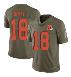 Men's Nike Cleveland Browns #18 Kenny Britt Limited Olive 2017 Salute to Service NFL Jersey