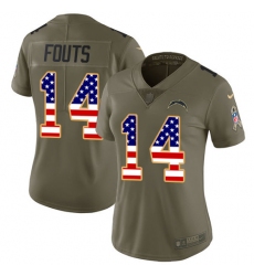 Women's Nike Los Angeles Chargers #14 Dan Fouts Limited Olive/USA Flag 2017 Salute to Service NFL Jersey