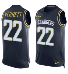 Men's Nike Los Angeles Chargers #22 Jason Verrett Limited Navy Blue Player Name & Number Tank Top NFL Jersey