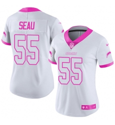 Women's Nike Los Angeles Chargers #55 Junior Seau Limited White/Pink Rush Fashion NFL Jersey
