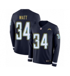 Men's Nike Los Angeles Chargers #34 Derek Watt Limited Navy Blue Therma Long Sleeve NFL Jersey