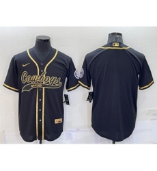 Men's Dallas Cowboys Black Gold With Patch Cool Base Stitched Baseball Jersey