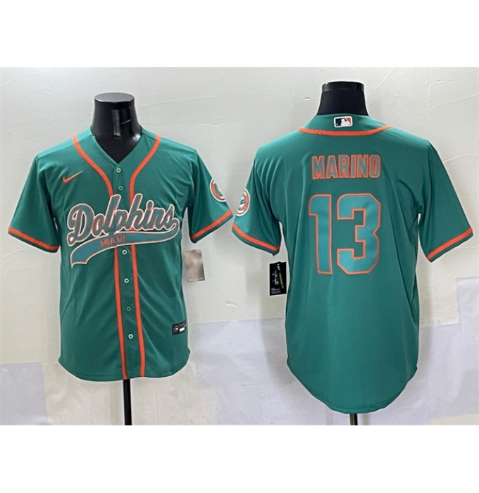 Men's Miami Dolphins #13 Dan Marino Aqua Cool Base Stitched Baseball Jersey