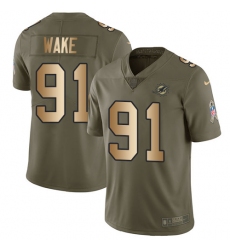 Youth Nike Miami Dolphins #91 Cameron Wake Limited Olive/Gold 2017 Salute to Service NFL Jersey